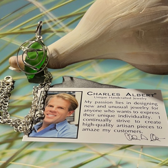 Green Pompano Beach Glass Freeform Pendant With Large Bale - Picture 2 of 3